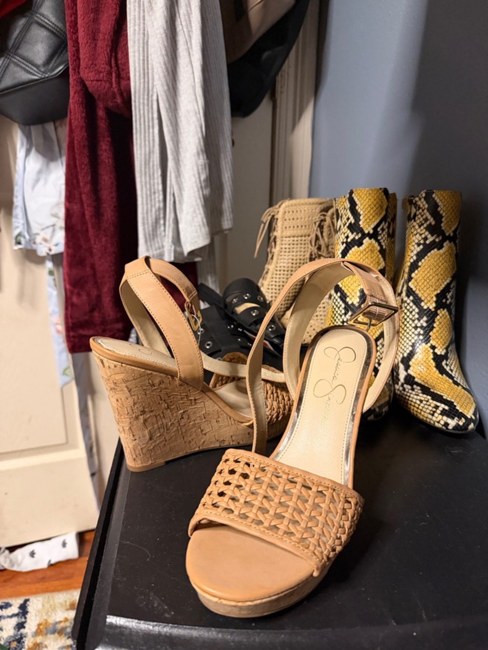 Jessica Simpson Tan Woven Cork Wedge Sandals